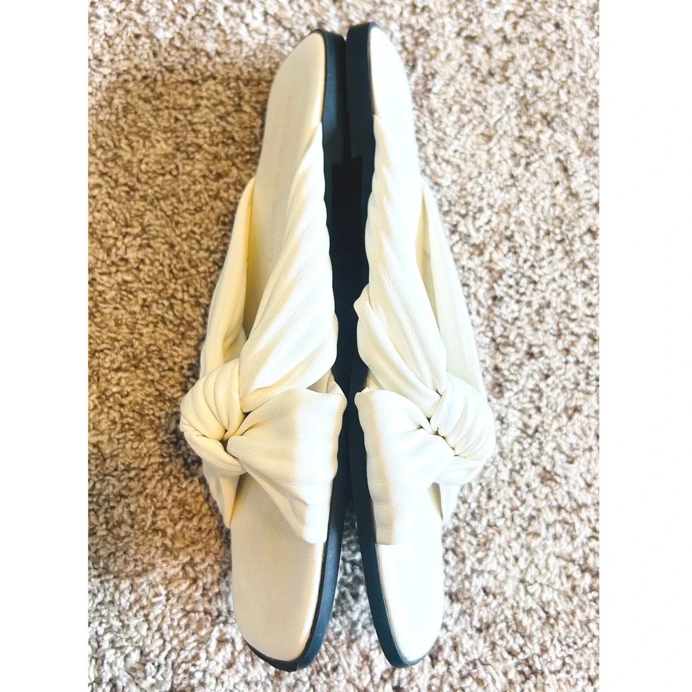 Articles of Society Verona White Knotted Pleated Square Toe Slide Sandals SZ 9
